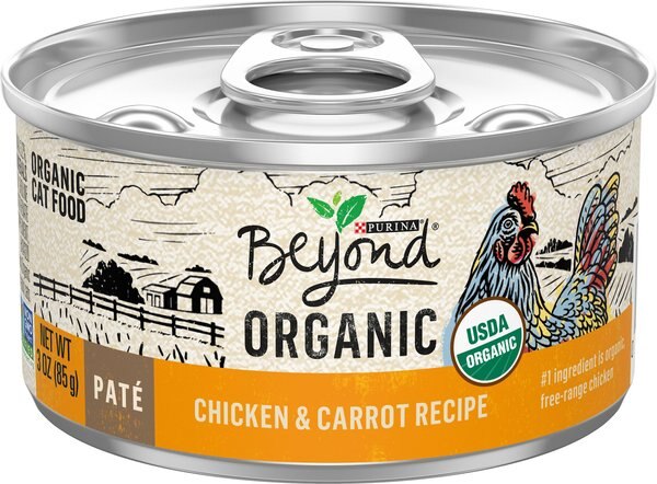 Purina Beyond High Protein Organic Chicken and Carrot Recipe Wet Cat Food， 3-oz can， case of 12