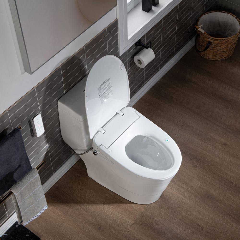 WOODBRIDGE Marsala I 1-Piece 1.1GPF1.6 GPF Dual Flush Elongated Toilet with Advance Smart Bidet Toilet in White HT0041