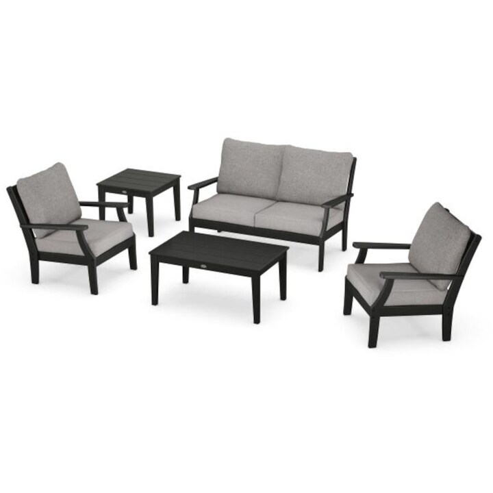 POLYWOOD Braxton 5-Piece Deep Seating Set in Black / Grey Mist