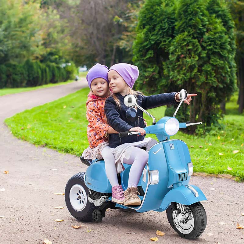 6V Kids Ride on Vespa Scooter Battery Powered Electric Riding Toy Motorcycle with Training Wheels