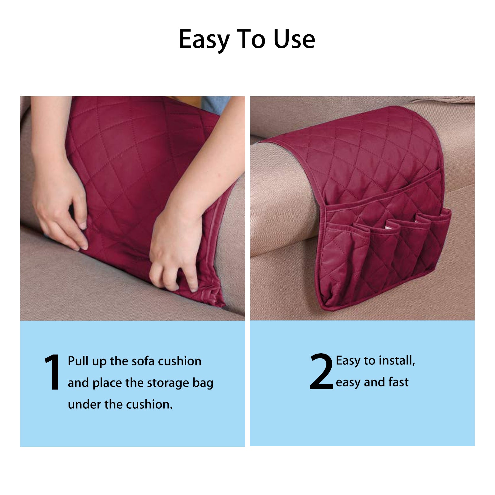 EEEkit Couch Sofa Chair Armrest Organizer, Non-Slip Recliner Armrest Storage Holder Cover with 5 Pockets, Storage for Smart Phone iPad Book Magazines TV Remote Control Holder