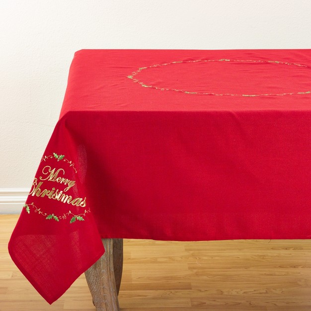 Saro Lifestyle Merry Christmas Embroidered Design Holiday Tablecloth 54 quot x54 quot Red