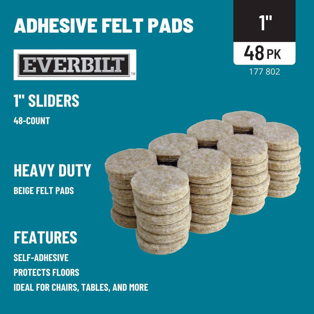 Everbilt 1 in. Beige Round Felt Heavy Duty Self-Adhesive Furniture Pads (48-Pack) 49972