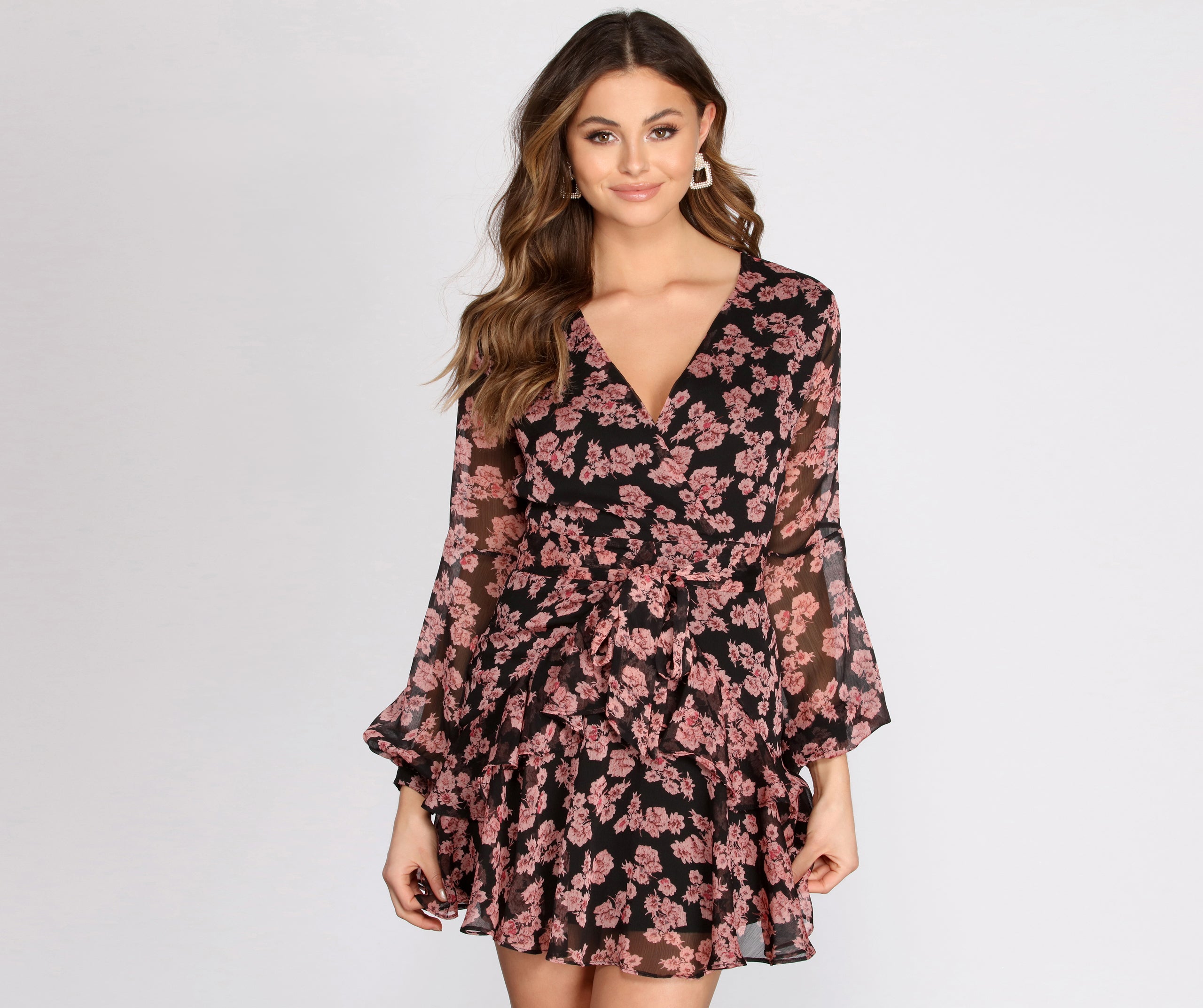 Flirty In Floral Chiffon Skater Dress