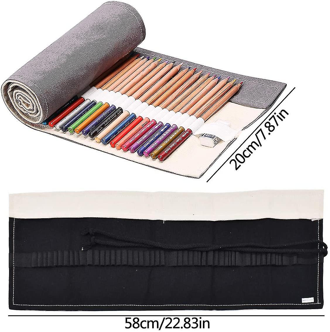 Miman Canvas Pencil Bagpencil Cases Roll Pencil Case 48 Holes Colored Pencil Case Travel Organizer School Supplies Case Holder Storage Pouchgray