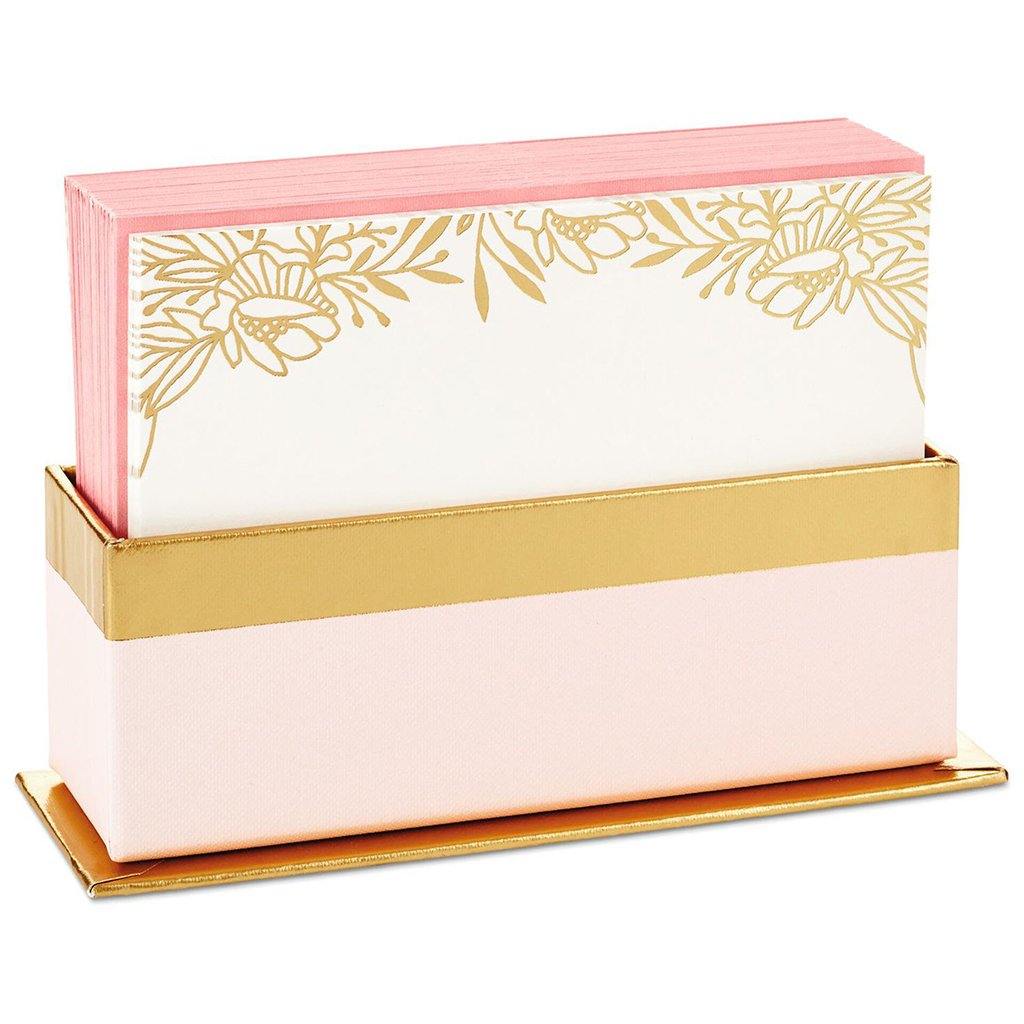 Hallmark  Gold Floral Blank Flat Note Cards With Caddy, Box of 40