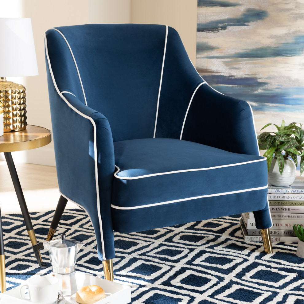 Beccalyn Glam and Luxe Navy Blue Velvet Fabric Gold Armchair   Midcentury   Armchairs And Accent Chairs   by Baxton Studio  Houzz