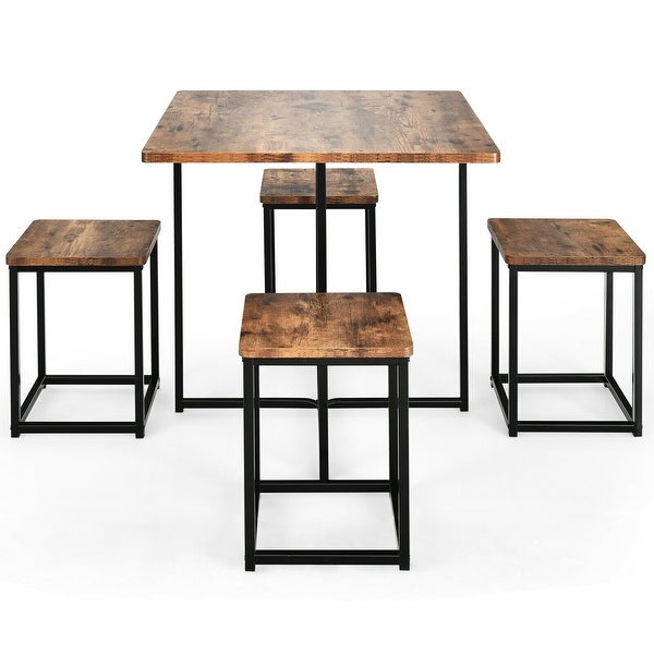 5 Pcs Metal Frame Dining Set with Compact Dining Table and 4 Stools - 31