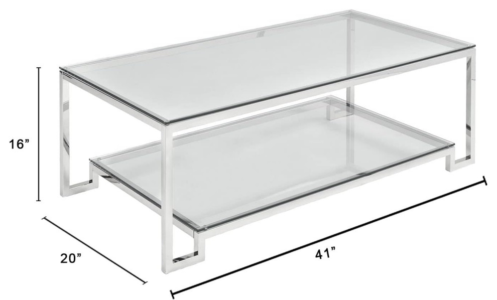 Modern Coffee Table  Stainless Steel Frame With Glass Top  ampLow Shelf   Contemporary   Coffee Tables   by Decor Love  Houzz