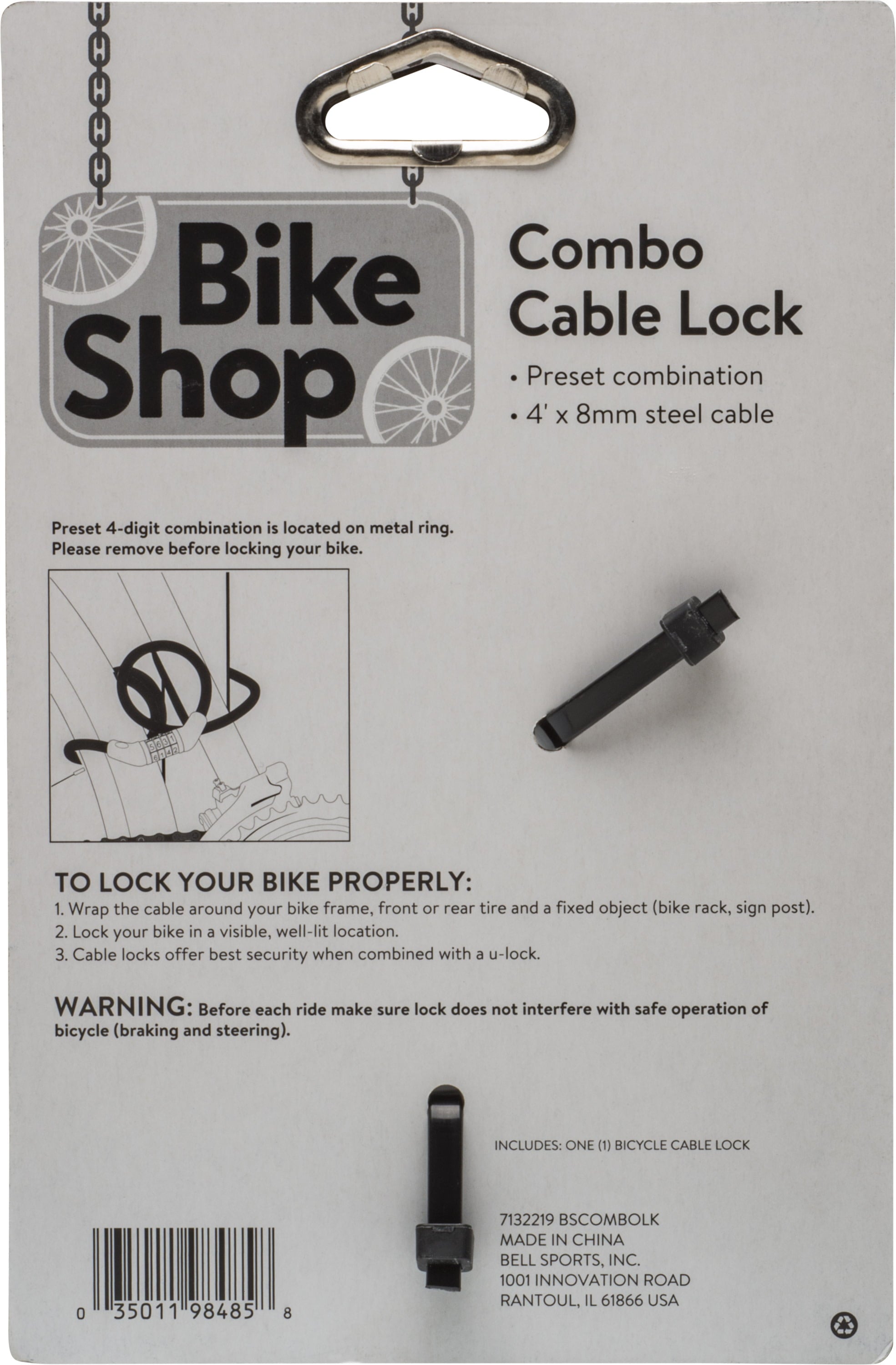 Bike Shop 4ft x 8mm Combo Cable Bike Lock