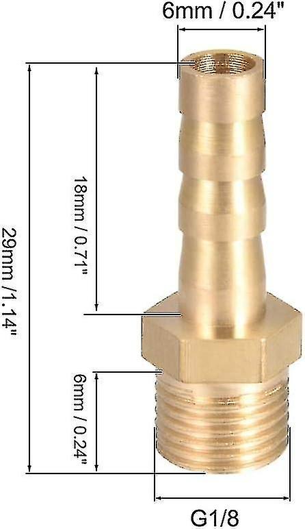 5pcs Brass Hose Barb Hose Connector Adapter 6mm Barbed X 1/8