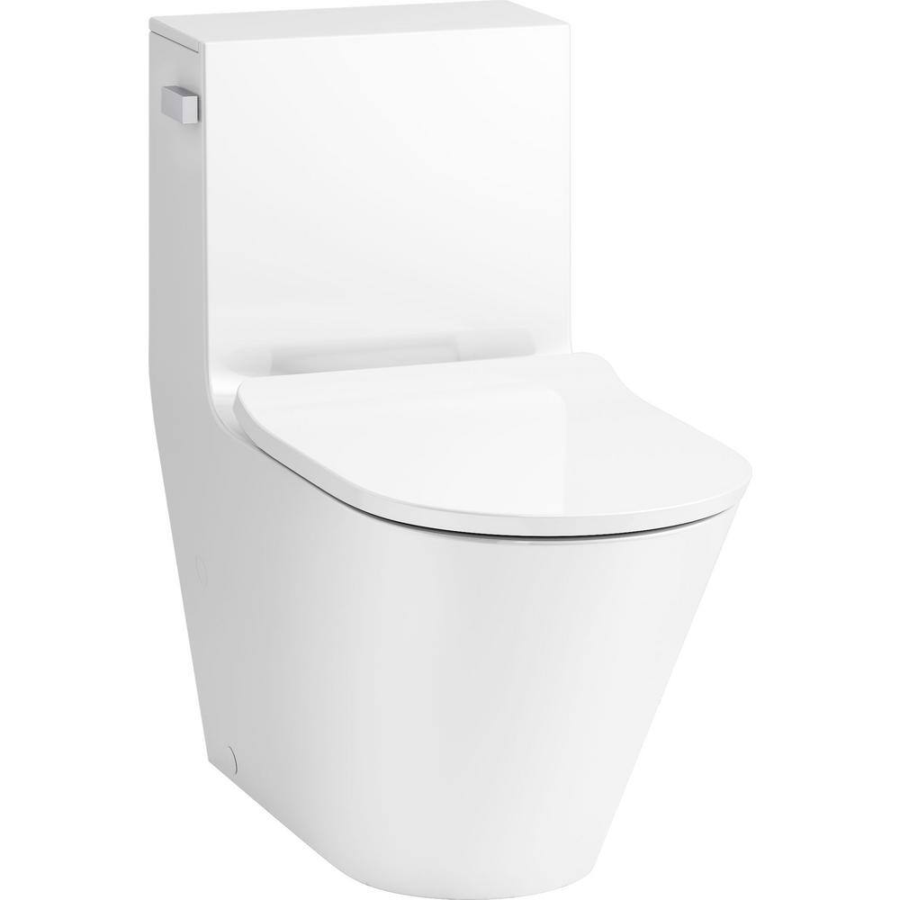 KOHLER Brazn 1-Piece 0.8 GPF Dual Flush Compact Elongated Toilet in White with Skirted Trapway Seat Included K-22378-0