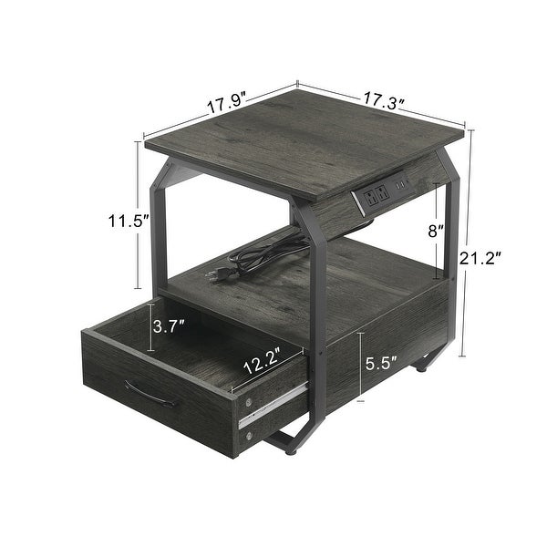 End Table with Charging Station， Side Table with USB Ports and Outlets - 17.3’’W*17.9’’D*21.2’’H