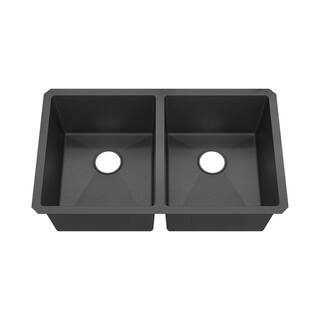 Sinber 32 in. Undermount Double Bowl 18-Gauge Black 304 Stainless Steel Workstation Kitchen Sink HU3219D-BR