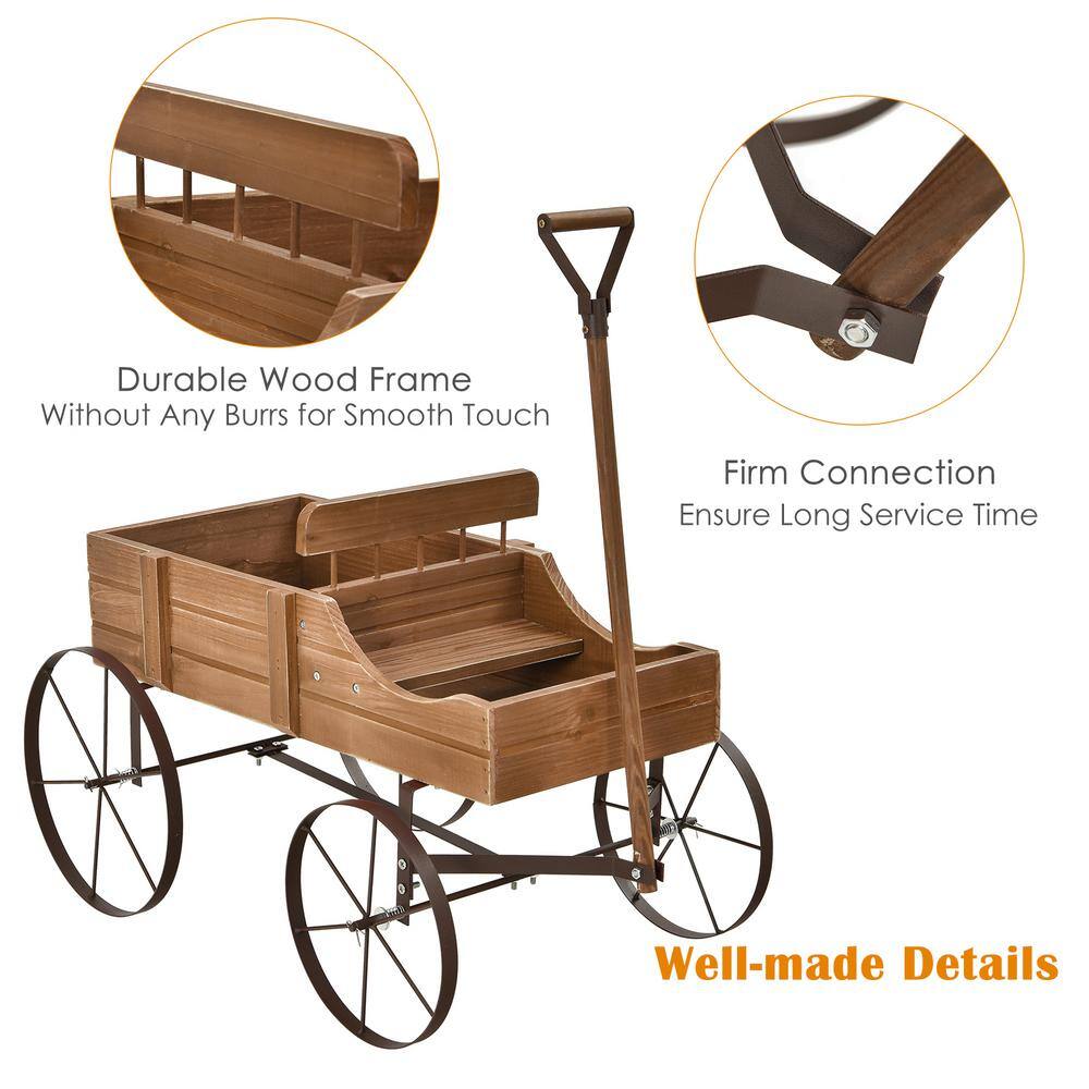 HONEY JOY Wooden Garden Flower Planter Wagon Wheel Plant Bed Decorative Garden Planter for Backyard Garden Brown TOPB004892