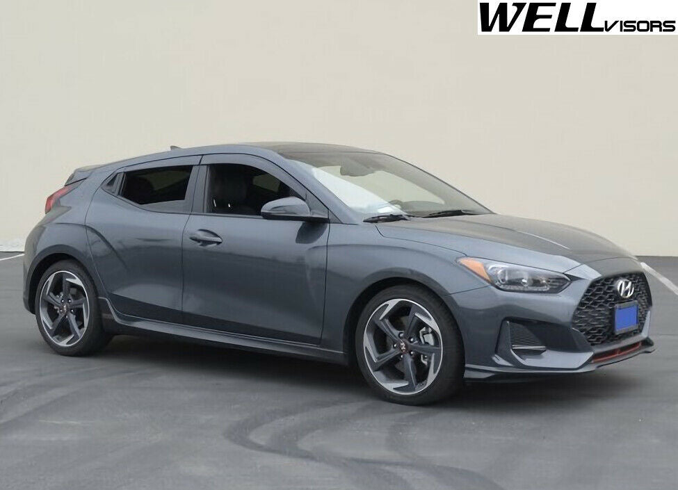 WellVisors Replacement For 2019-Present Hyundai Veloster CLIP-ON Smoke Tinted Side Rain Guard Window Visors Deflectors 3-847HY020