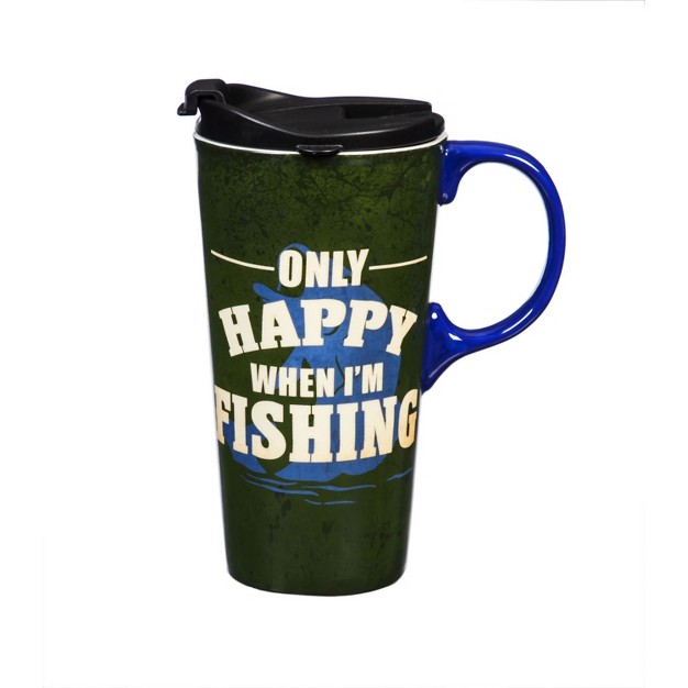 Evergreen Beautiful Only Happy When I x27 m Fishing Ceramic Travel Cup With Lid 5 X 4 X 7 Inches