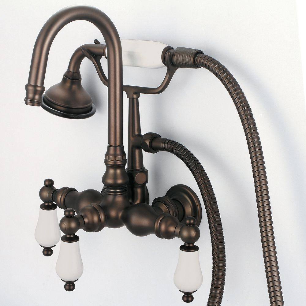 Water Creation 3-Handle Vintage Claw Foot Tub Faucet with Hand Shower and Porcelain Lever Handles in Oil Rubbed Bronze F6-0012-03-PL