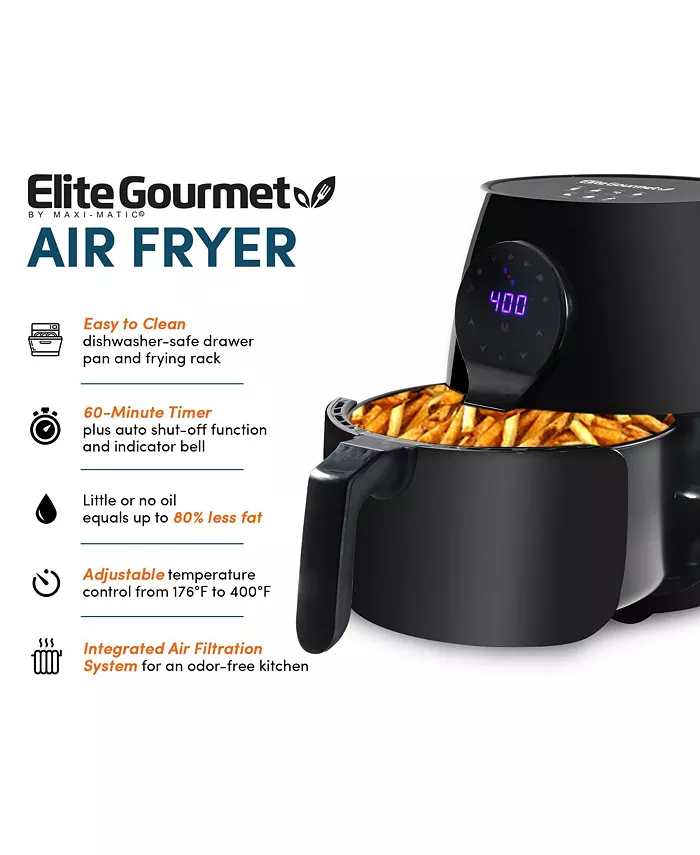 Elite Gourmet EliteDigital 5.3 Qt Electric Hot Air Fryer with XL Capacity 1350W