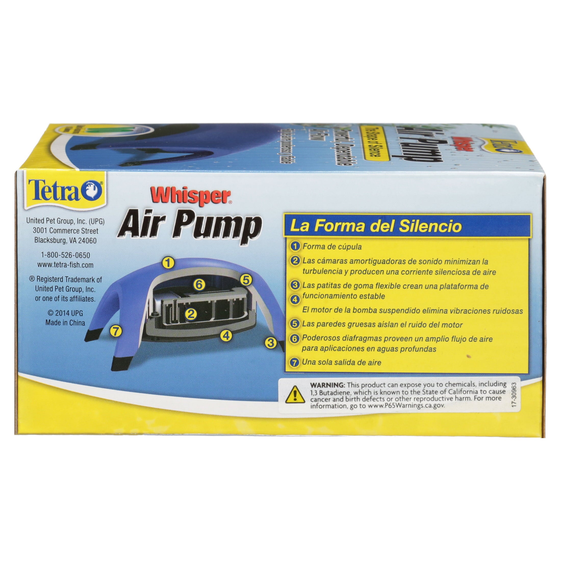 Tetra Whisper Air Pump up to 10 Gallons， for Aquariums， Powerful Airflow， Blue