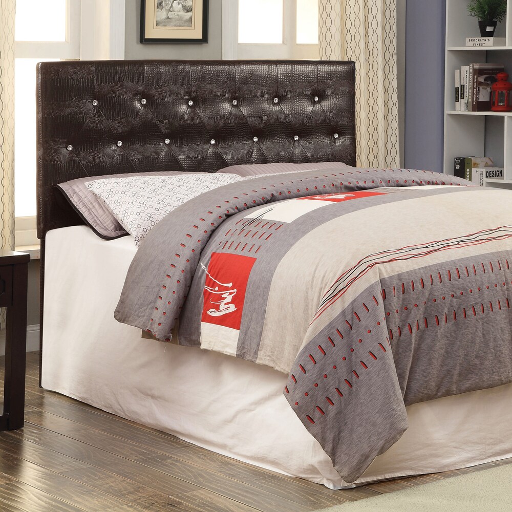 Huntress I Crocodile Glam Faux Leather Button Tufted Headboard by Furniture of America