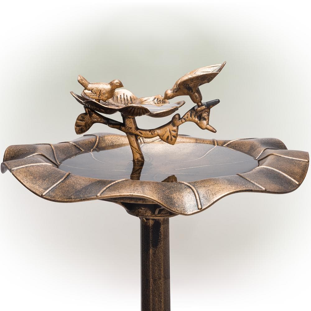 Alpine Corporation 34 in. Tall Pedestal Birdbath Fountain with Bird and Flower TEC380