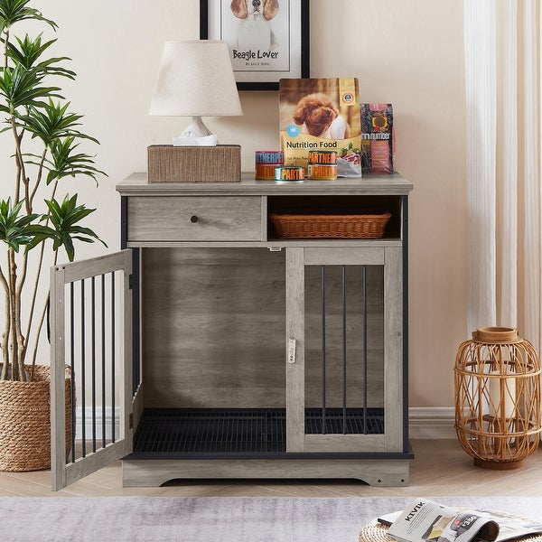 Industrial Furniture Style Dog Crate Dog Kennel with Loackable Door and Removable Bottom Tray， Side Table End Table with Storage