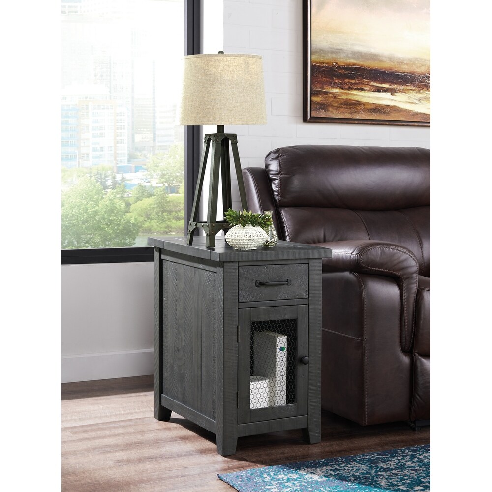 Rustic Chairside Table with hidden Charging Station  Solid Wood