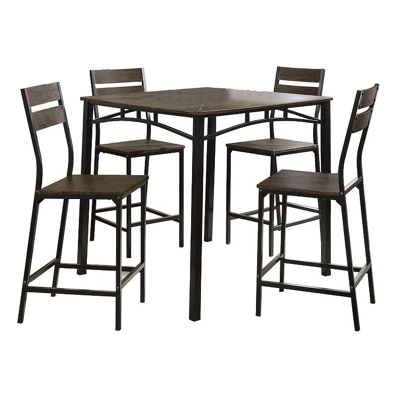 5 Piece Metal And Wood Counter Height Table Set In Antique Brown