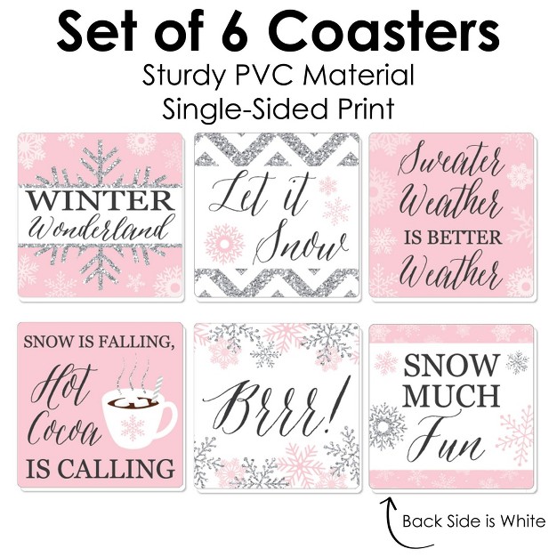 Big Dot Of Happiness Pink Winter Wonderland Holiday Snowflake Birthday Party And Baby Shower Decorations Drink Coasters Set Of 6