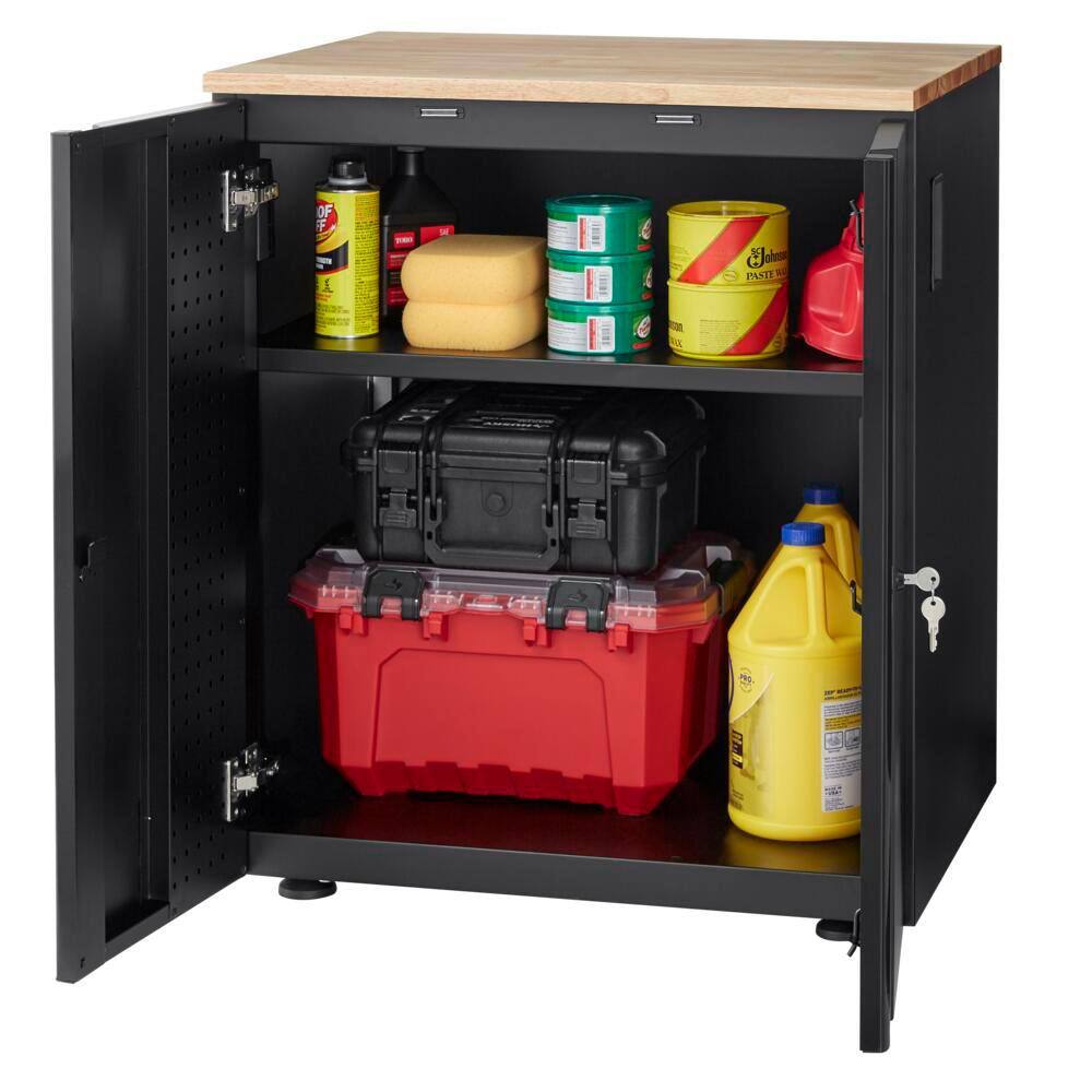 Husky Heavy Duty Welded 20-Gauge Steel 2-Door Garage Base Cabinet in Black (28 in. W x 32 in. H x 21.5 in. D) HTC1000001