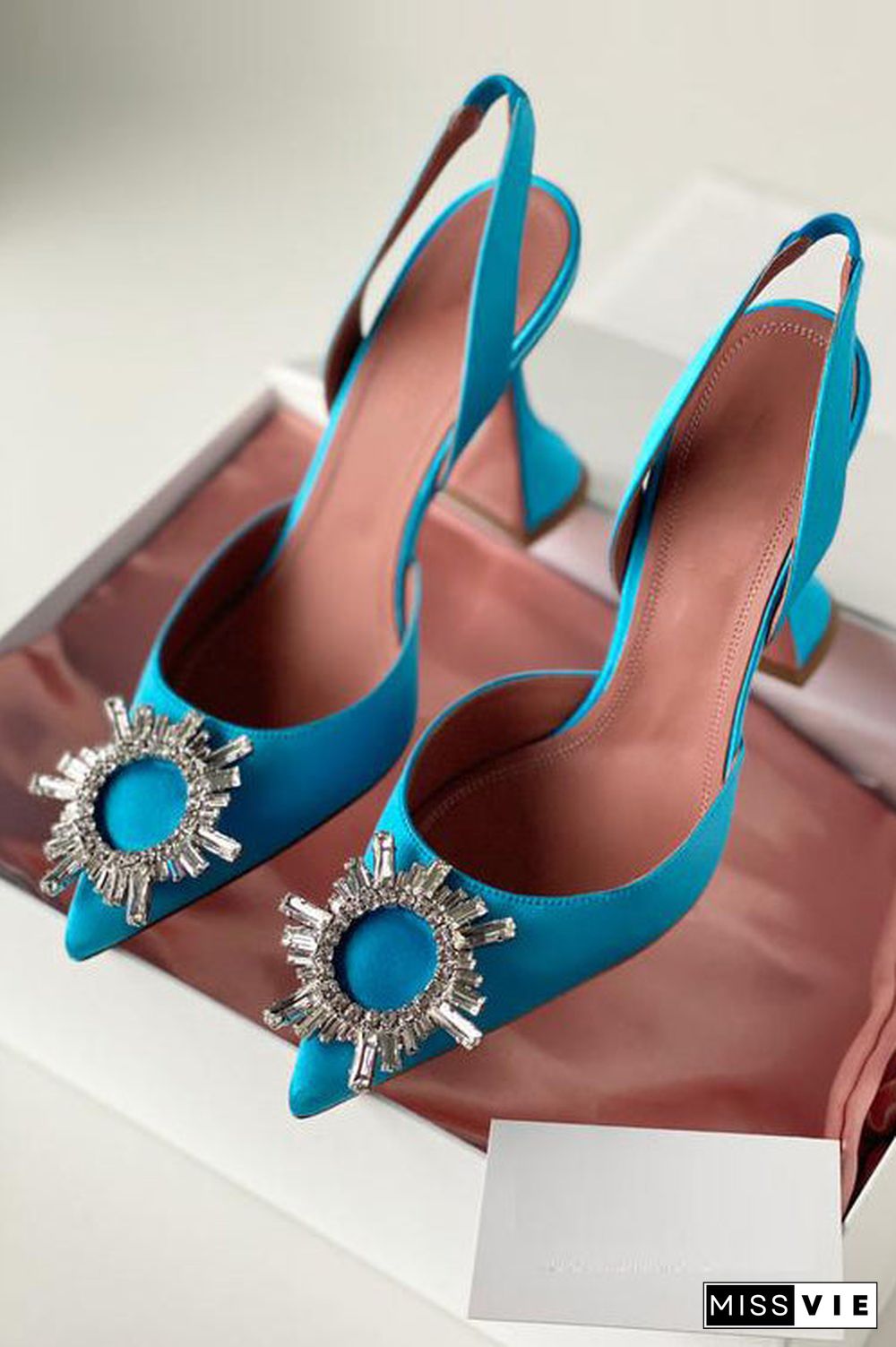 Rhinestone Satin Slingback Pumps