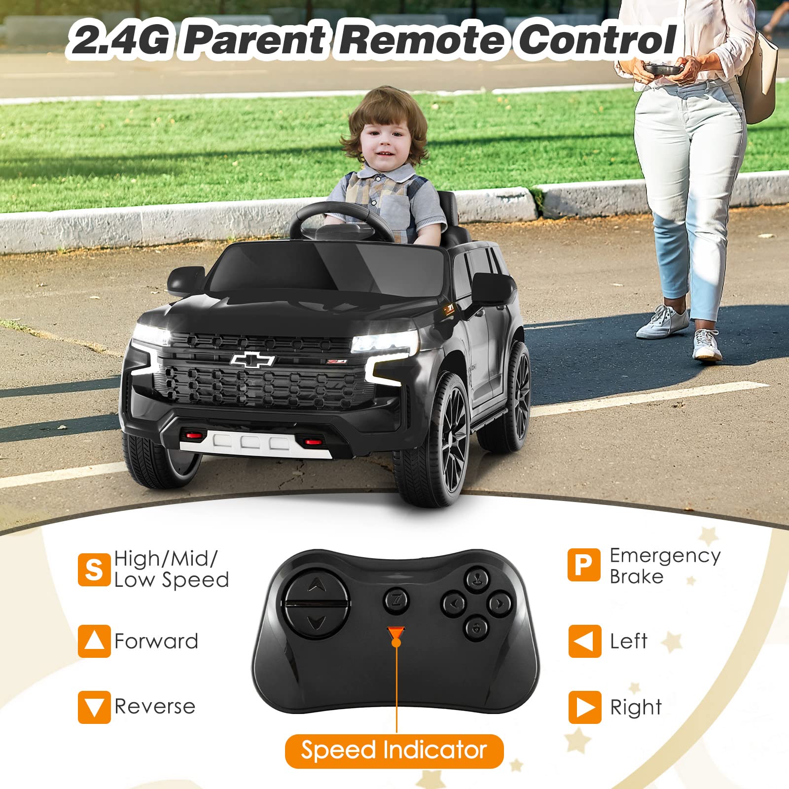 Costzon Ride on Car, 12V Licensed Chevrolet Tahoe Battery Powered Electric Vehicle, Electric SUV for Kids