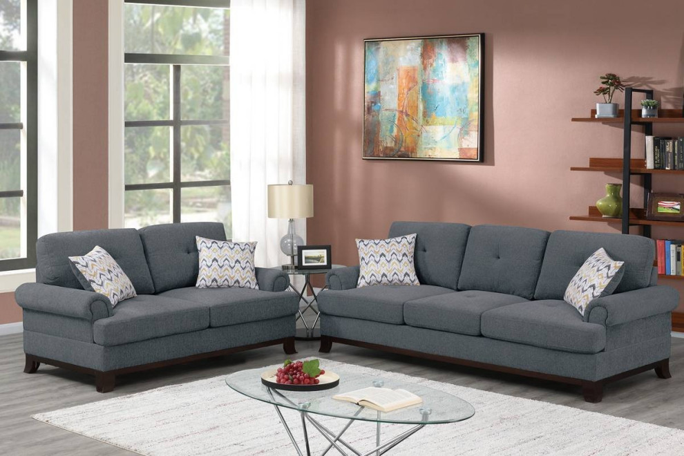 Fondi 2 Piesces Sofa Set Upholstered  Ash Gray Chenille   Transitional   Living Room Furniture Sets   by Hollywood Decor  Houzz