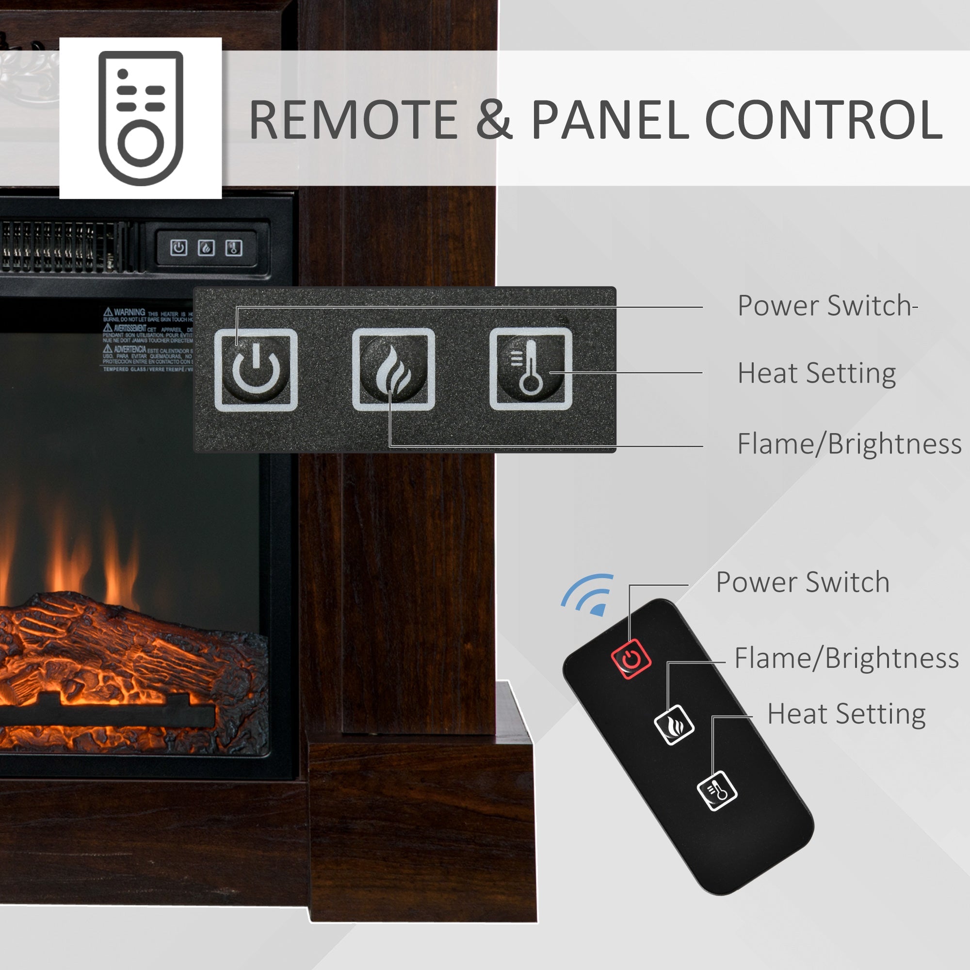 HOMCOM 32" 1400W Electric Fireplace Mantel w/ Realistic LED Log Heater, Brown