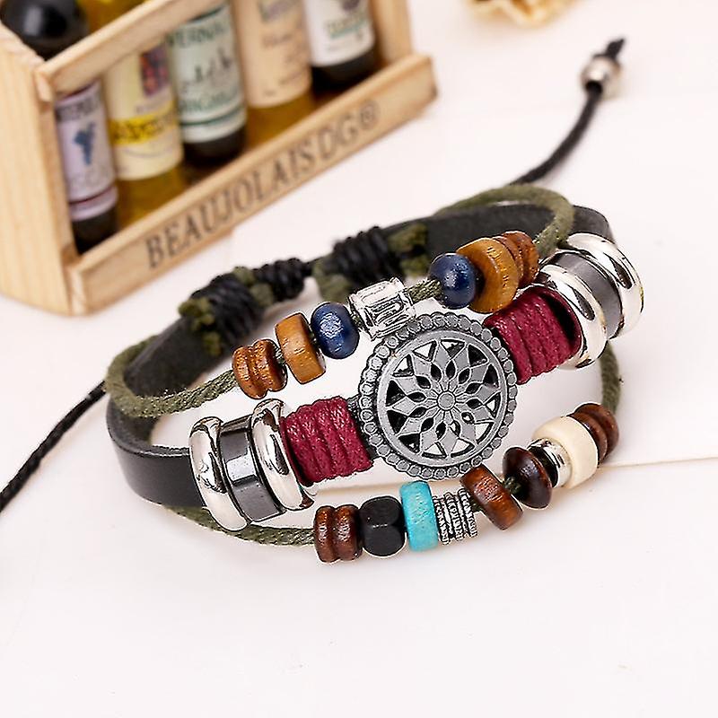 Zk- Retro Personality Leather Bracelet Fashionable Temperament All-match Beaded Leather Bracelet New