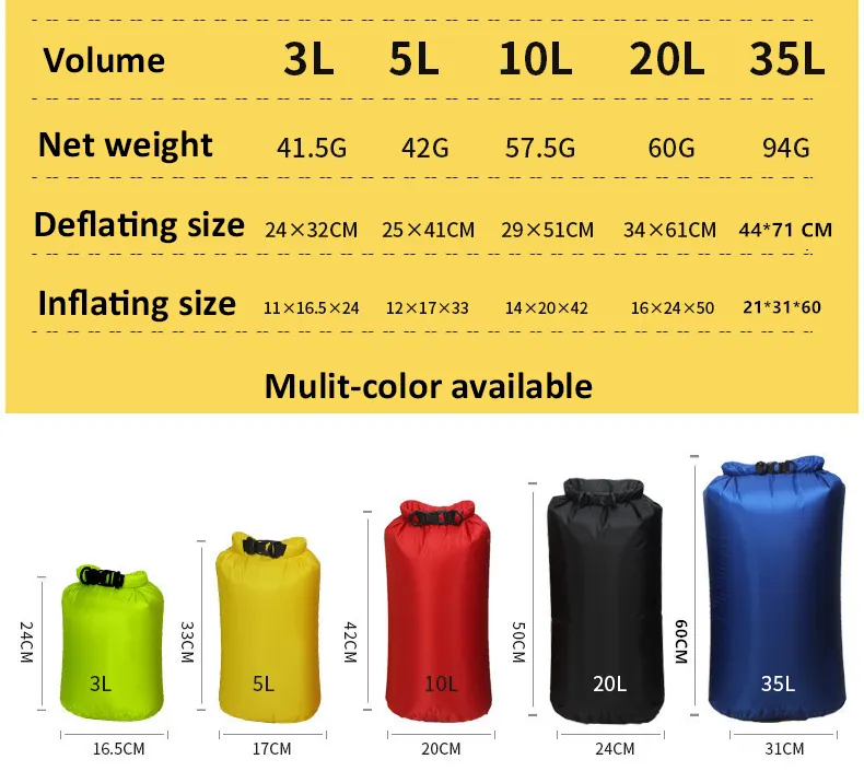 Hot Sale Custom Lightweight Roll Top Waterproof Dry Bag For Camping Hiking