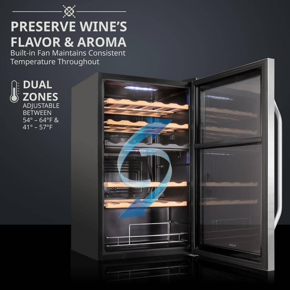 Ivation Wine Fridge Dual Zone Freestanding Wine Cooler with Lock 33 Bottles