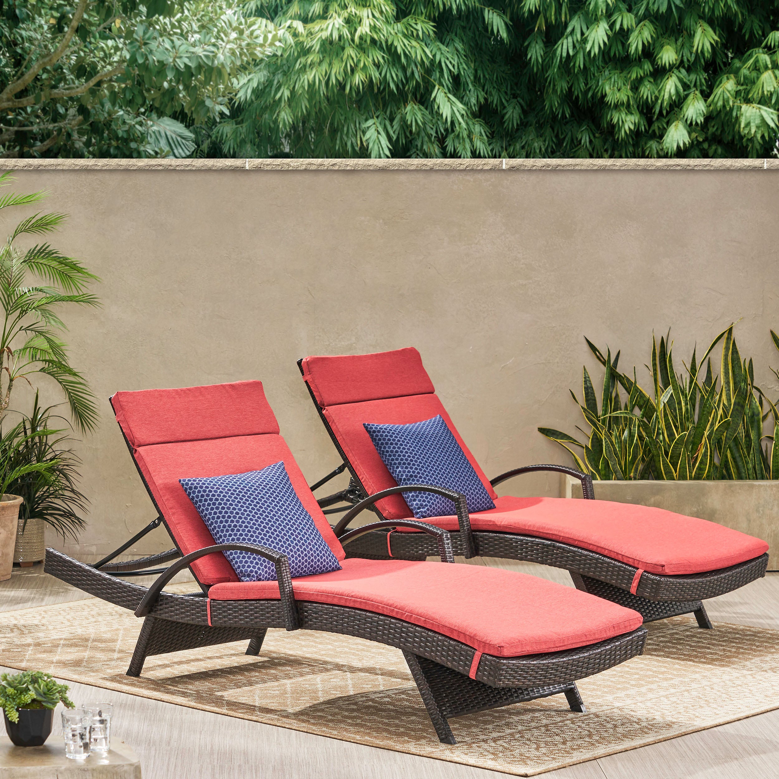 Lakeport Outdoor Wicker Armed Chaise Lounge Chairs w/ Cushions (set of 2)