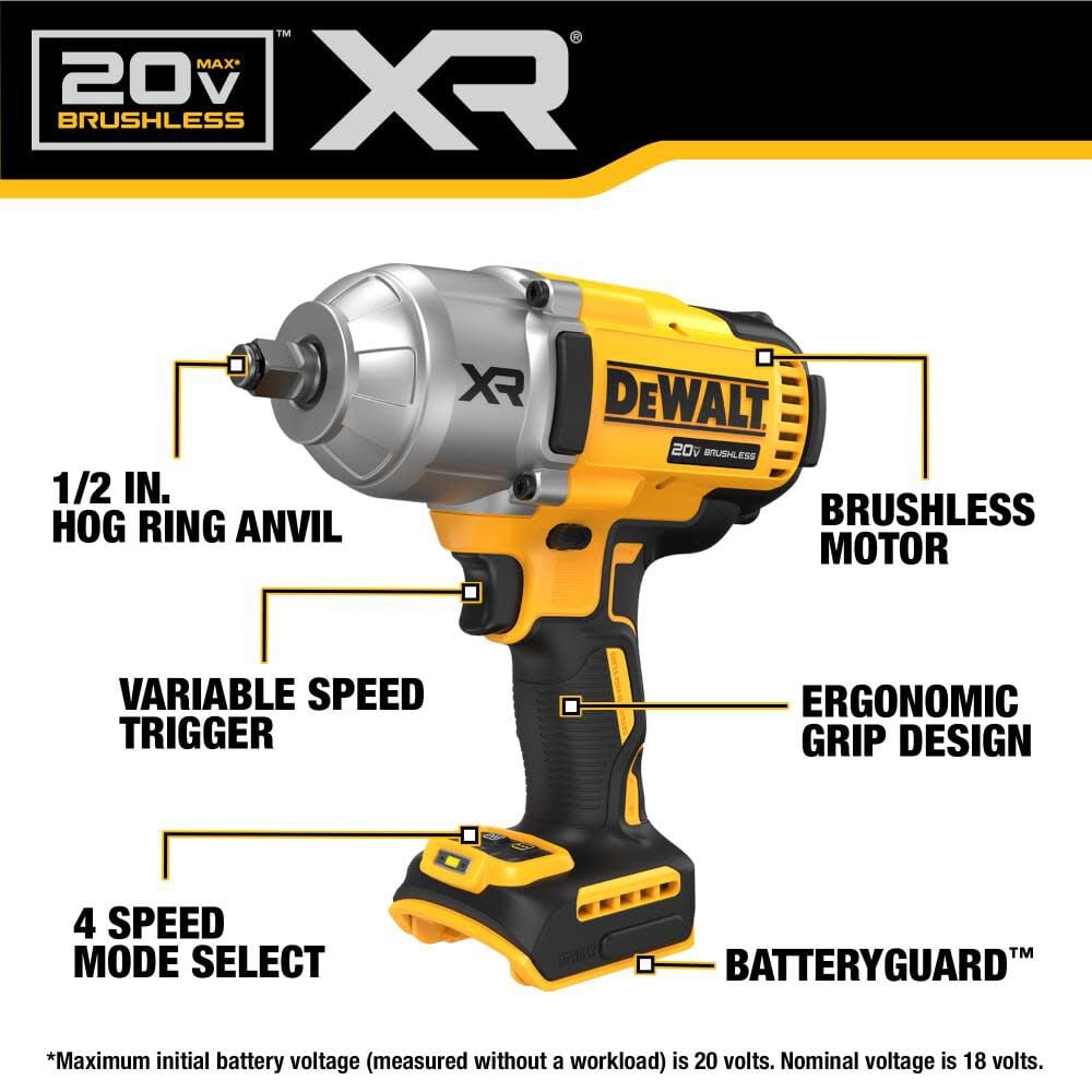 DEWALT 20V MAX XR 1/2" Impact Wrench with Hog Ring Anvil Bare Tool DCF900B from DEWALT