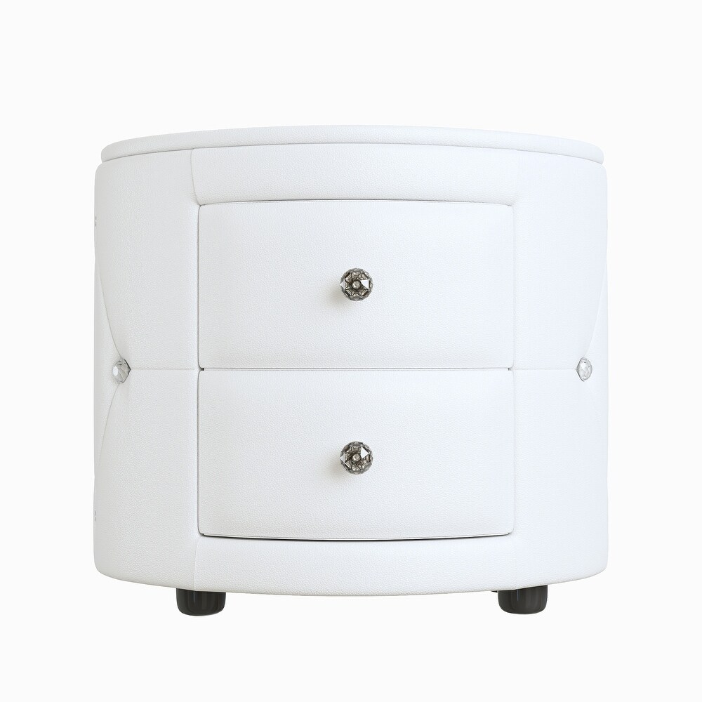 Elegant PU Nightstand with 2 Drawers and Crystal Handle