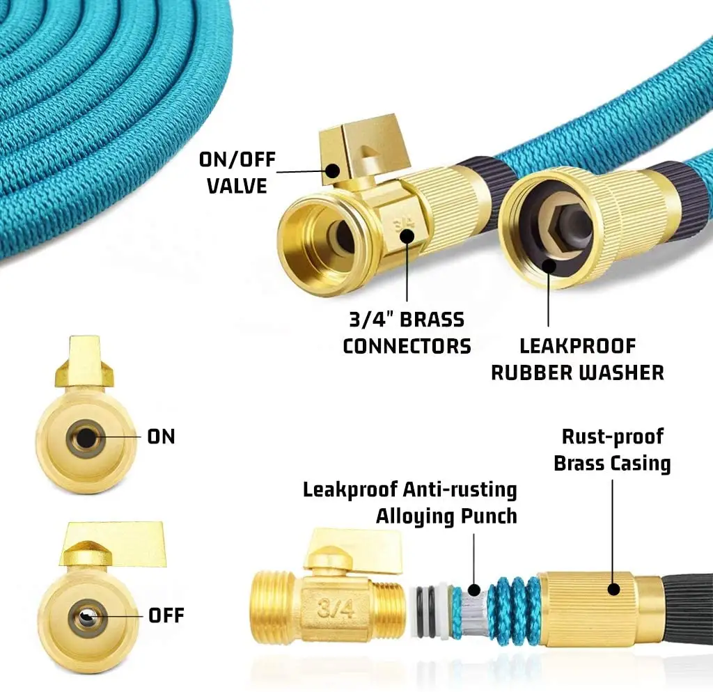 Garden Supplies Expandable Hose with Copper coated Aluminium+On/Off Valve and 10 function Water Gun Low Budget