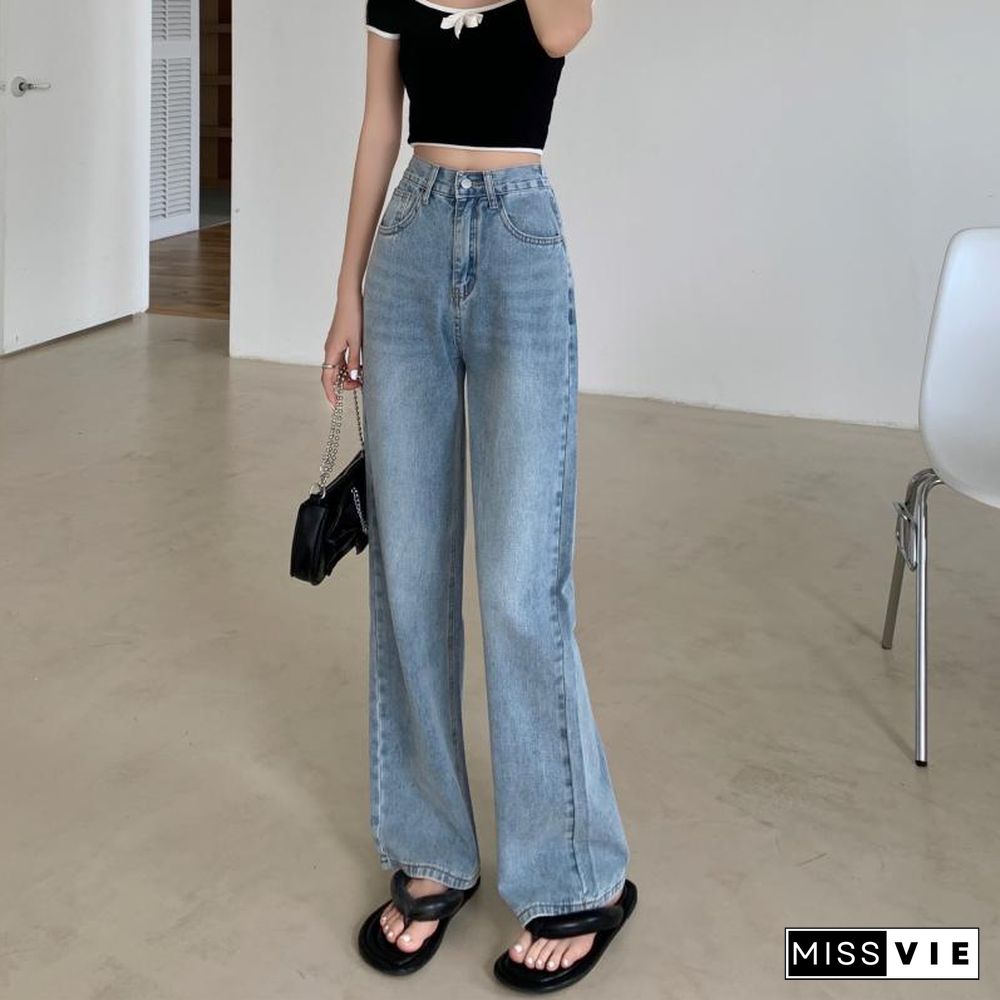 Woman Jeans High Waist Clothes Wide Leg Denim Clothing Blue Streetwear Vintage Quality Fashion Harajuku Straight Pants