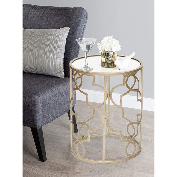 Adeco Goldtone Metal and Glass Nesting Side Table (Set of 2)