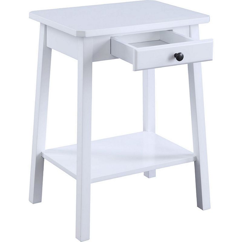 MDF Accent Table with 1 Drawer and Open Shelf， White