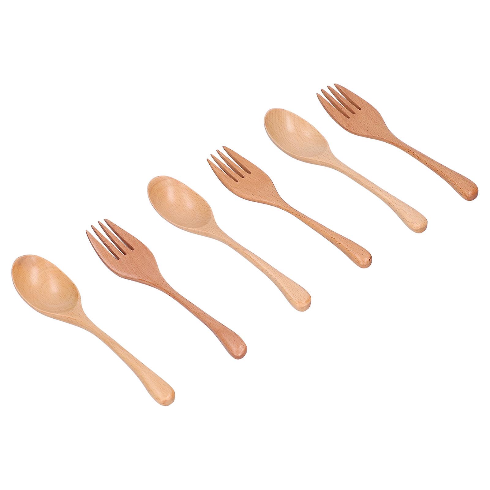 Wooden Forks Spoons Beech Nontoxic Easy To Clean Wood Cutlery Tableware Kit For Home Kicthenspoon Fork