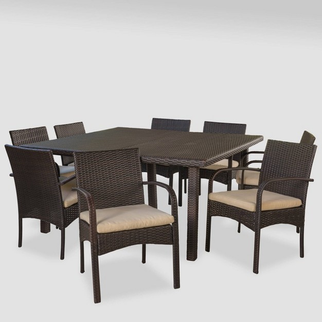 Chadney 9pc Wicker Dining Set Brown cream Christopher Knight Home