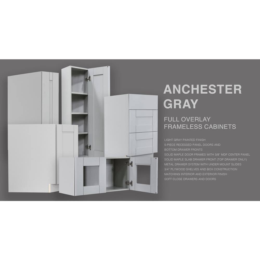 LIFEART CABINETRY Anchester Assembled 30x42x12 in. Wall Cabinet with 2 Doors 3 Shelves in Light Gray AAG-W3042