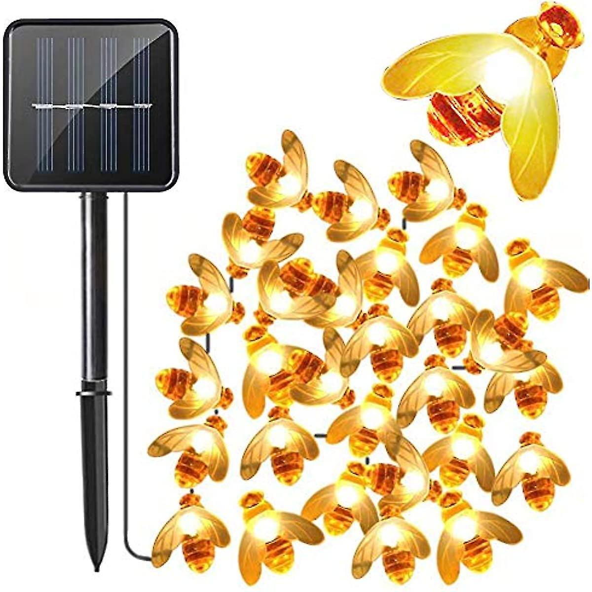 Honeybee String Lights  21ft Solar Powered 30 Leds Outdoor Light  Waterproof Fairy Lights  Bumble Bee Shape Decor Light For Outdoor Outdoor  Garden  P