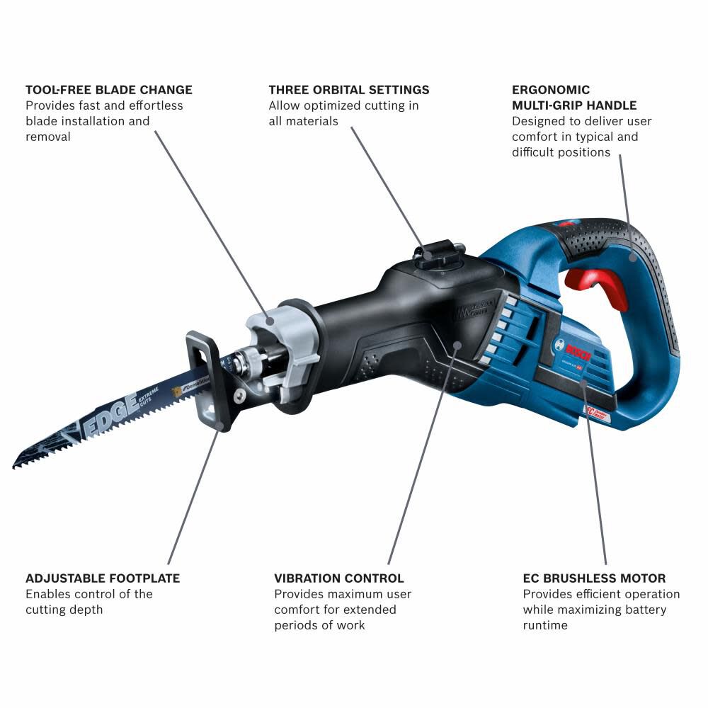 Bosch 18V EC 1-1/4 In.-Stroke Multi-Grip Reciprocating Saw Bare Tool GSA18V-125N from Bosch